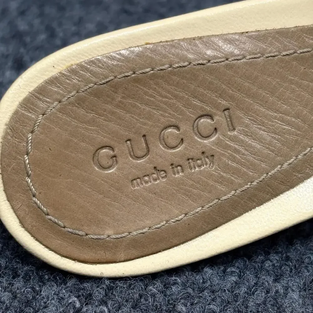 Gucci Shoes Womens 5.5 Beige Leather Pointed Toe Leather Mule Heels Buckle Italy